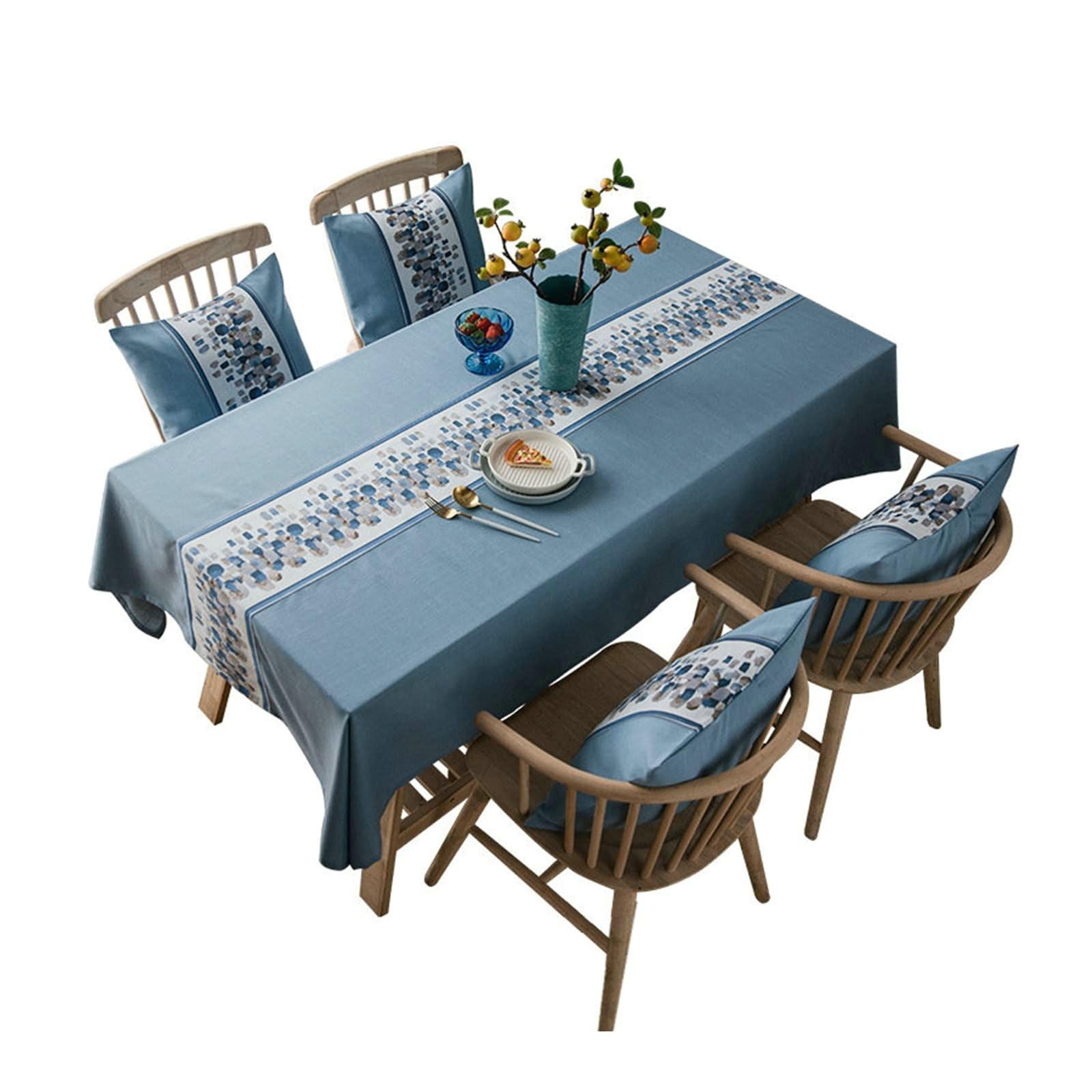 Gualiy Mantel de Mesa Rectangular, Algodón Lino Mantel Mesita Salon 135x240CM Manteles de Mesa Antimanchas Bordado Piedra Mantel para La Mesa, Azul