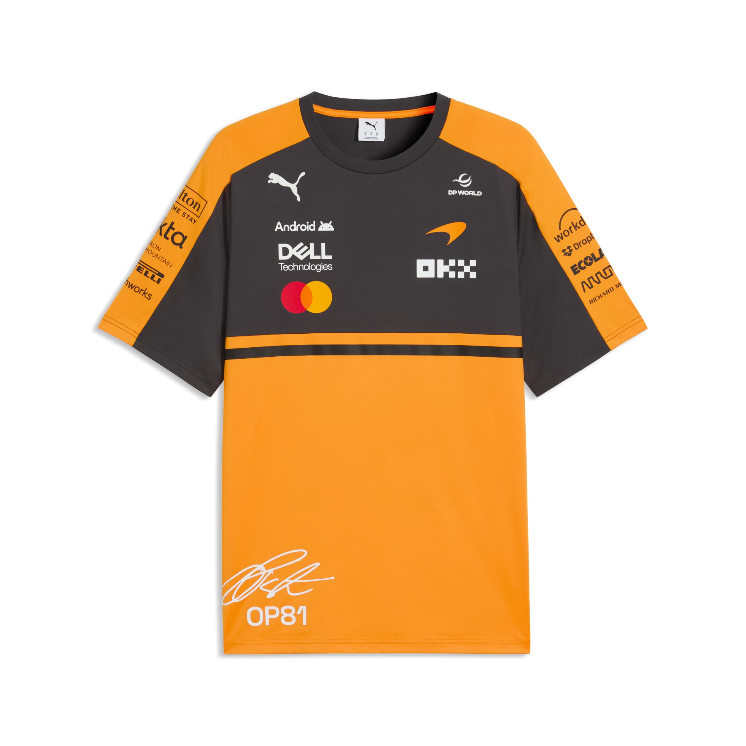 PUMA McLaren F1 2026 Herren Oscar Piastri Fahrer T-Shirt - Orange | Alle neuesten McLaren Formel-1-Team- und Partnerlogos, Kurzärmel mit Rundhalskragen, Offizielle lizenzierte Replica-Sammlung