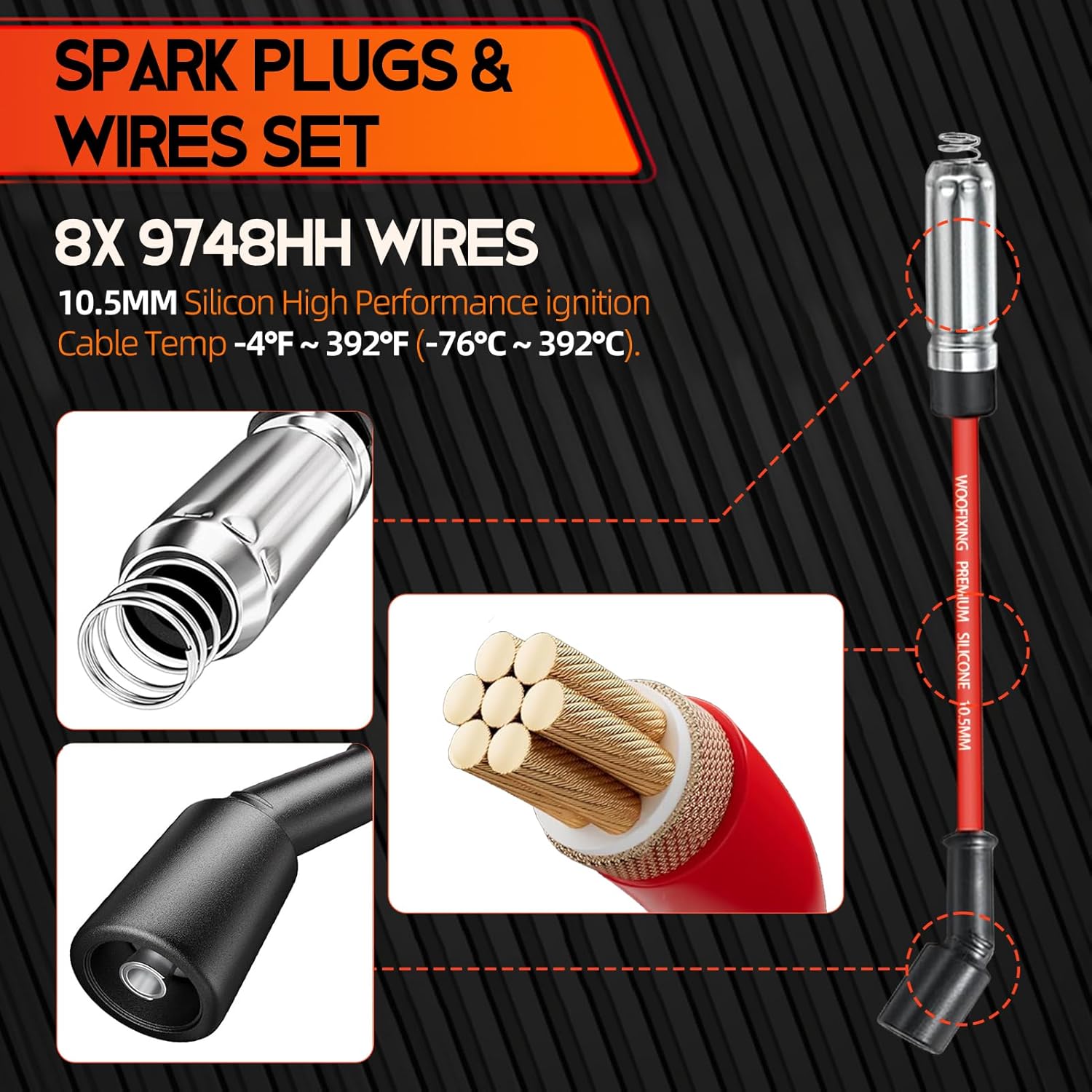 41-162 Iridium Spark Plugs & Wires Set for Chevy 5.3L, SparkPlugs for Silverado Suburban Avalanche Tahoe 5.3 4.8L 6.0L, Replace for 41-962 Compatible with GMC Sierra Yukon