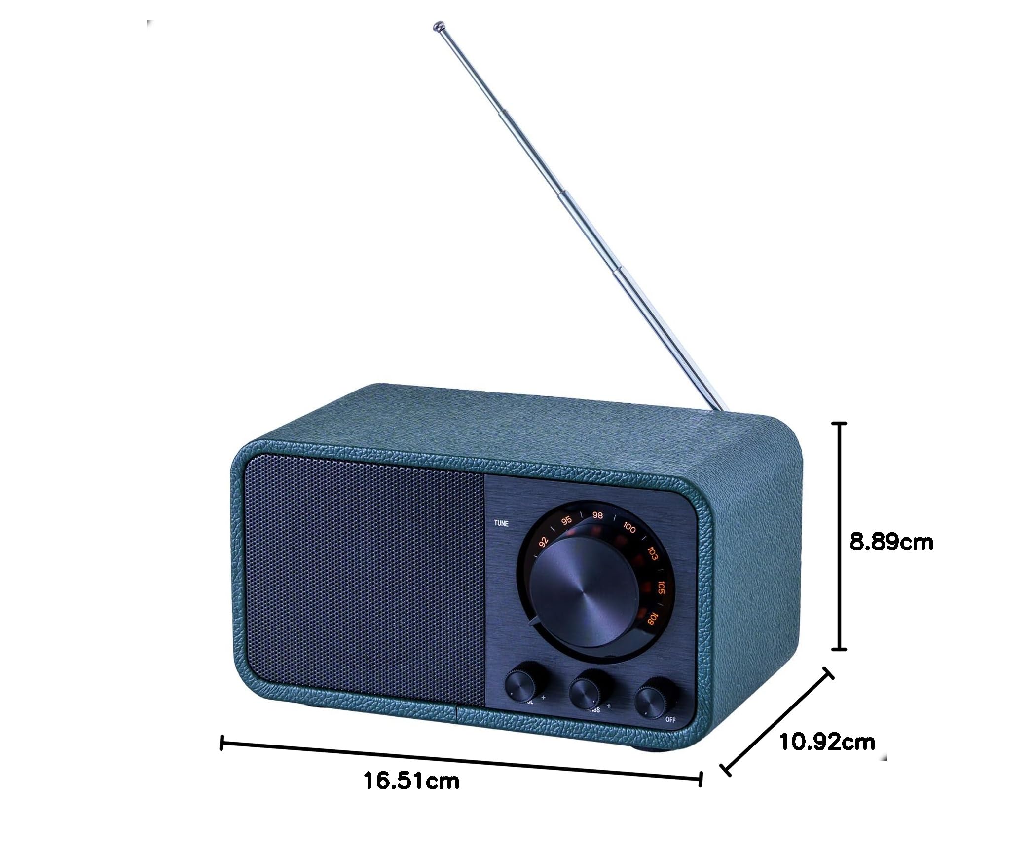 Radio FM vintage avec haut-parleur Bluetooth rétro avec fonction lecteur de musique SD/USB, streaming sans fil depuis smartphone, jusqu'à 10 heures de lecture (cuir vert)