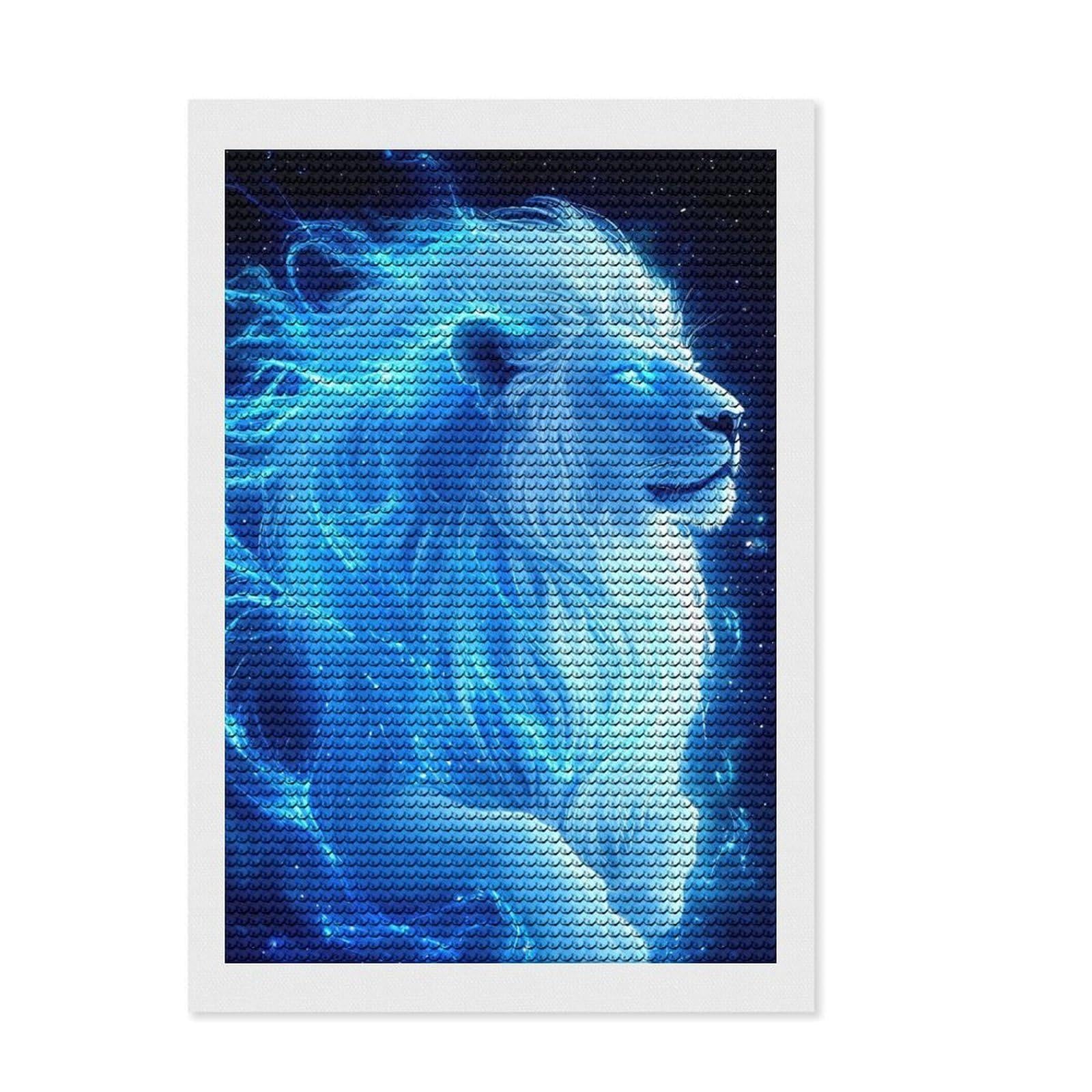 Junmoney Blue Flame Lion Full Drill Diamond Painting Kit 8"x12", Boho Decor, Aesthetic Room Decor, Bedroom Decor, Fun Craft Activity