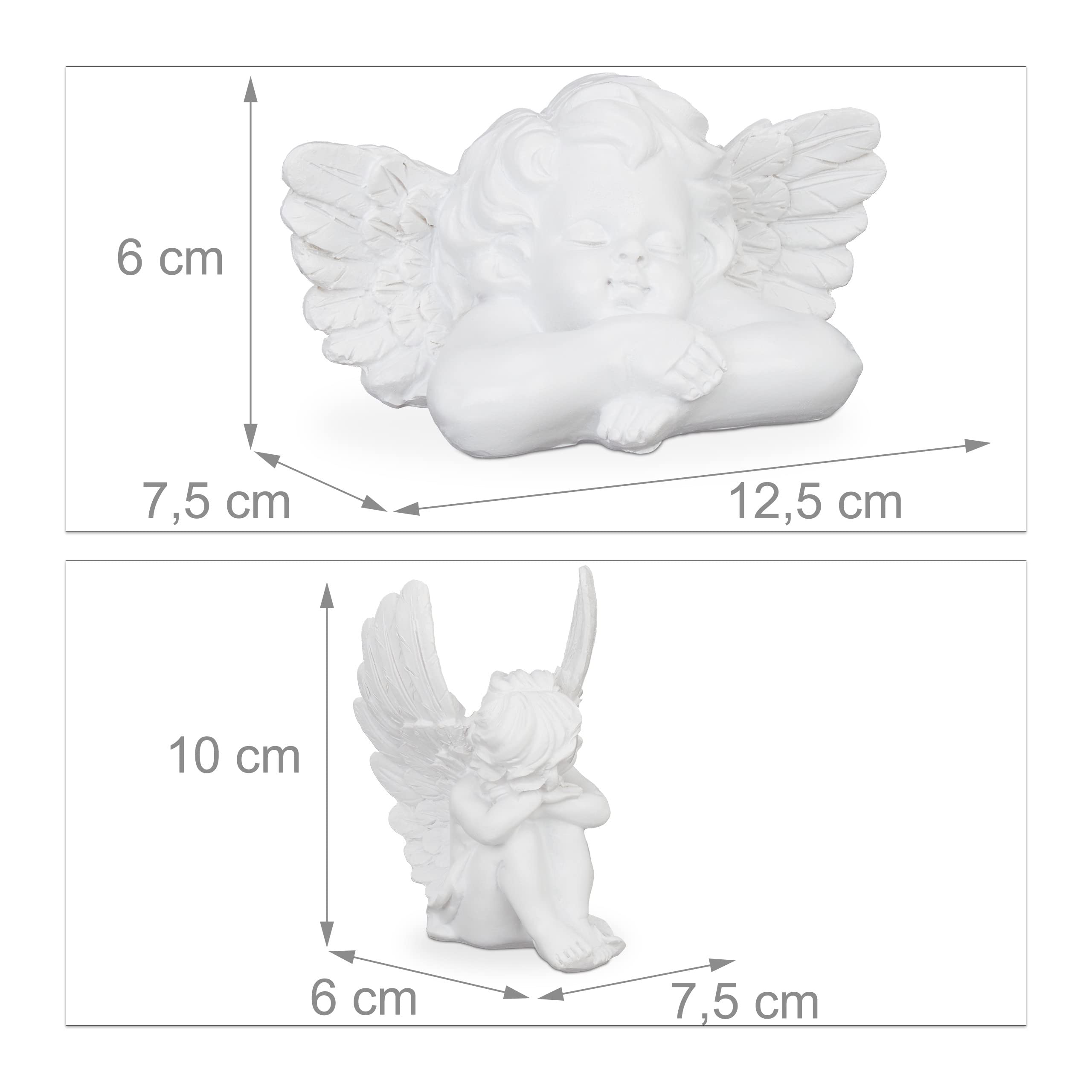 Relaxdays Set de 2 Ángeles para Tumbas, Figura Resistente Intemperie, Angelito de la Guarda, Piedra Artificial, Blanco