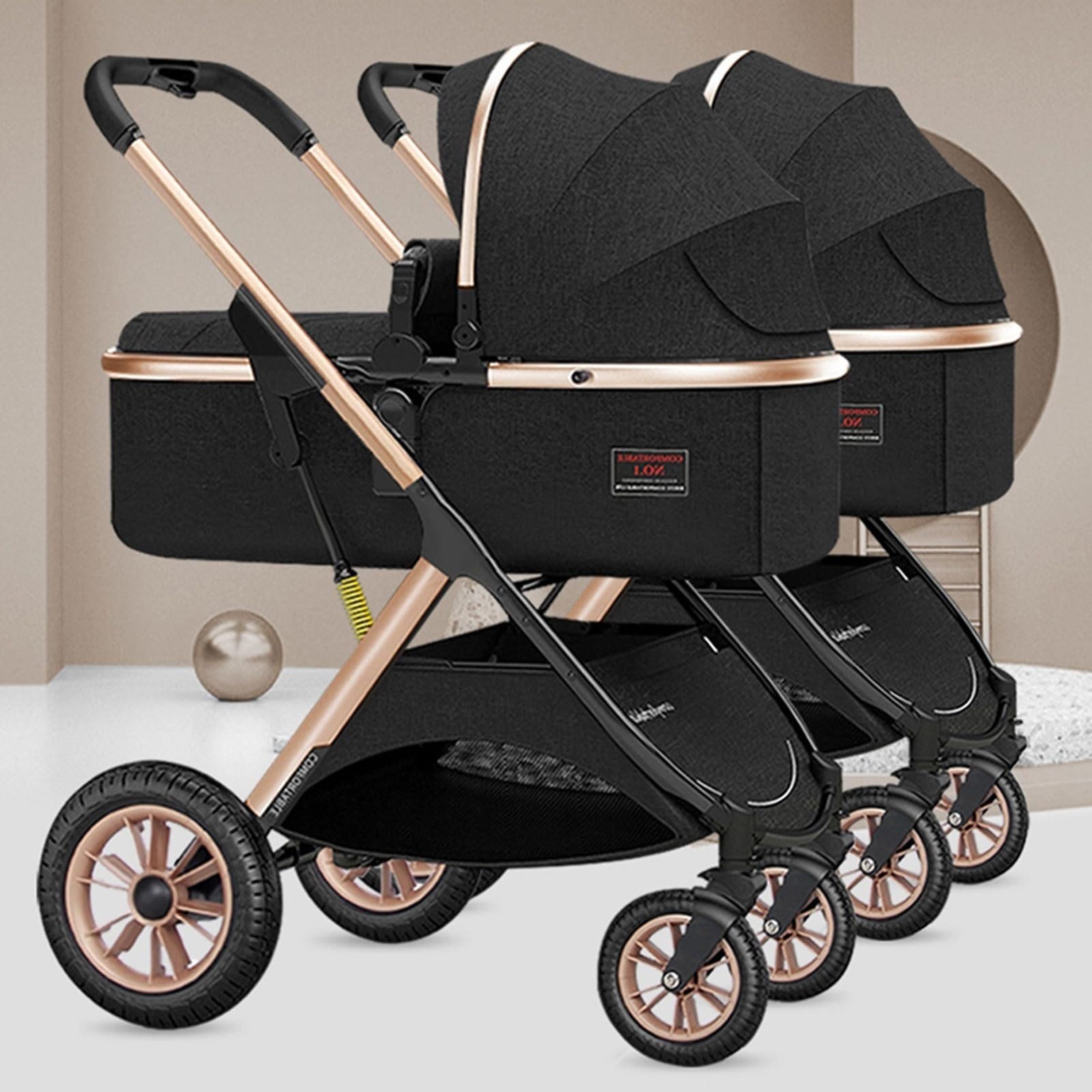 Cochecito Paraguas Gemelar,Cochecito Infantil Doble,Cochecito Gemelos Side By Side,Silla De Paseo Doble Desmontable Con 2 Asientos Individuales,Cochecito Reversible Paisaje Alto ( Color : Rosso )