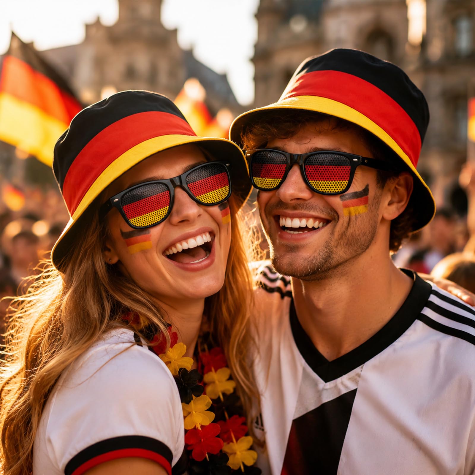 Juego de 2 piezas de artículos para fans de Alemania, accesorios del Mundo con gorra de Alemania, gafas para fiestas de fútbol