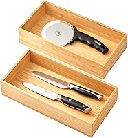 Vista 7 de Umilife Organizador de utensilios de cocina de bambú, portacubiertos de cajón alto extra largo, caja de almacenamiento de cubiertos planos, divisor