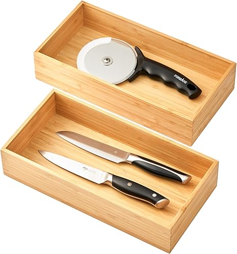 Vista 7 de Umilife Organizador de cajones de cocina de bambú, bandeja de cubiertos extra alta, caja de almacenamiento de cubiertos, soporte multiusos