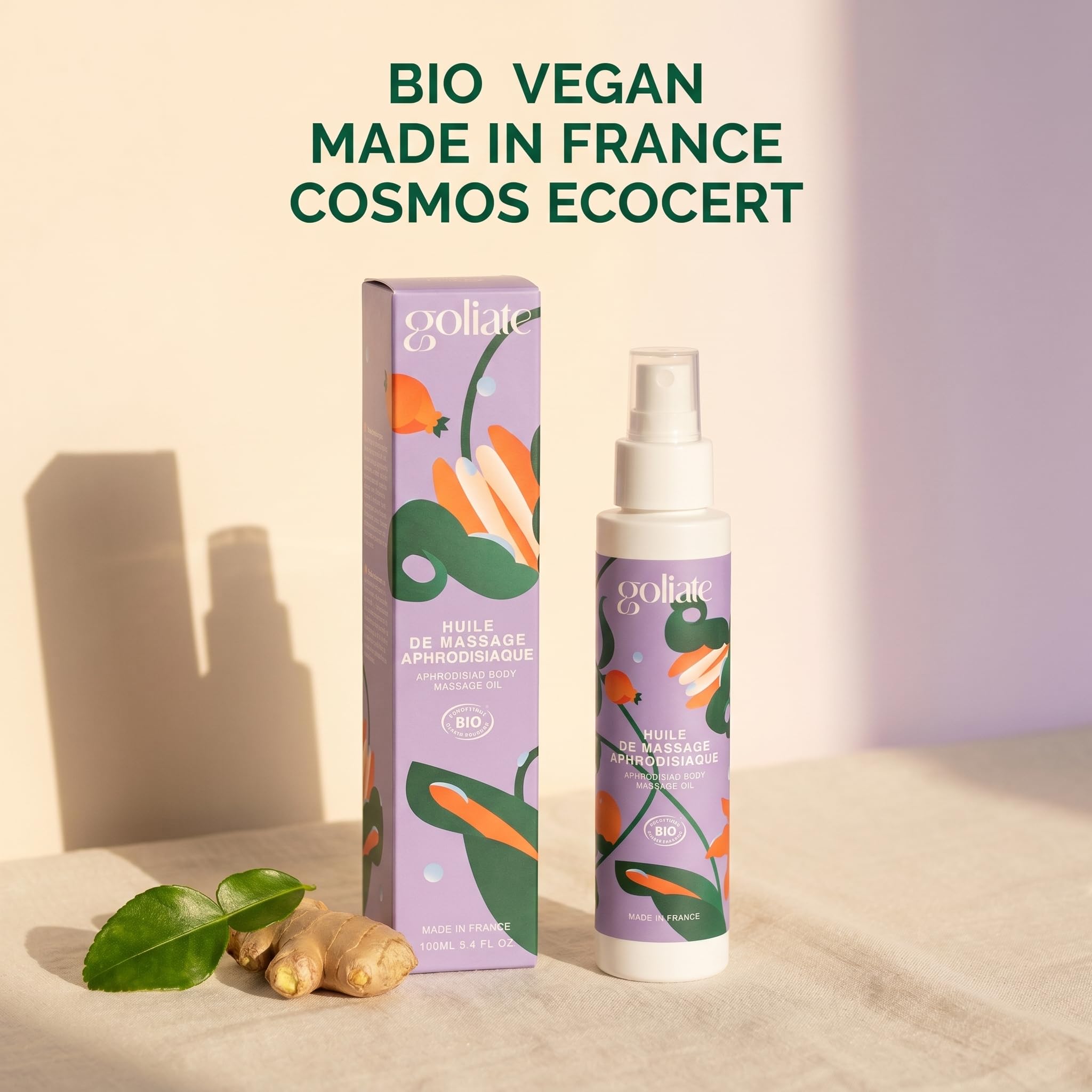 GOLIATE Piacere Nel Modo Francese – Olio Biologico per Massaggi - Afrodisiaco – Gel Cosmetico Rilassante – Sessuale Tantrico Vegano a Base di Piante Compatibile con i Preservativi - 100 ML