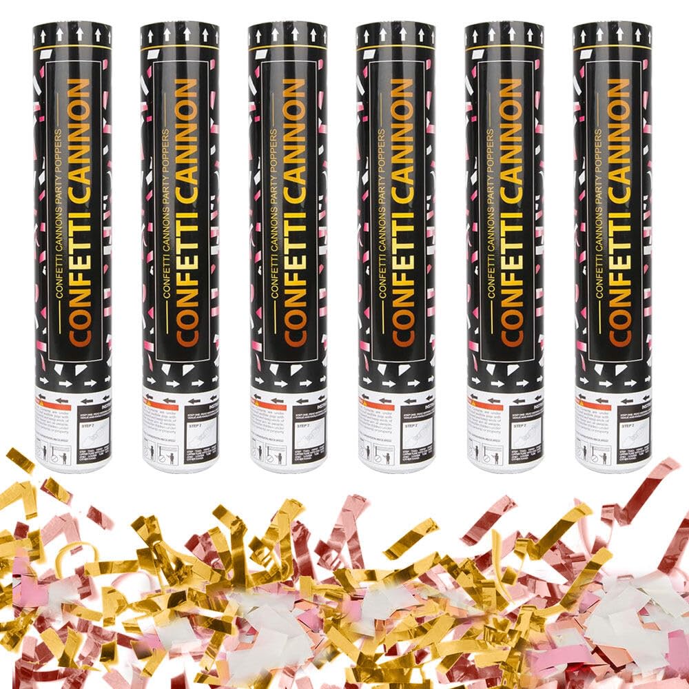 ZOYDP 6 PCS Confetti Cannons - Biodegradable 30cm, Multi Colour, Large Confetti Poppers for Christmas, Parties, Weddings, Birthdays & Celebrations