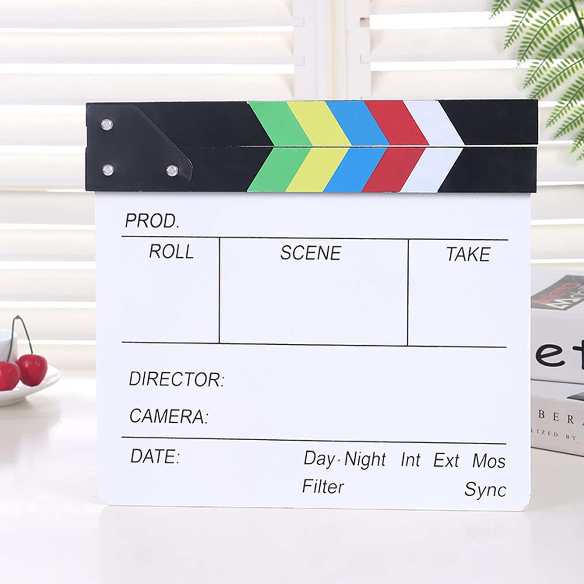 7PCS lavagne per registi in acrilico colorato, 20*20 cm, Cinematografico Acrilico Film Clapboard Pellicola, Regista Professionale, Rumoroso, con 5 pennarelli e cancellino per lavagna