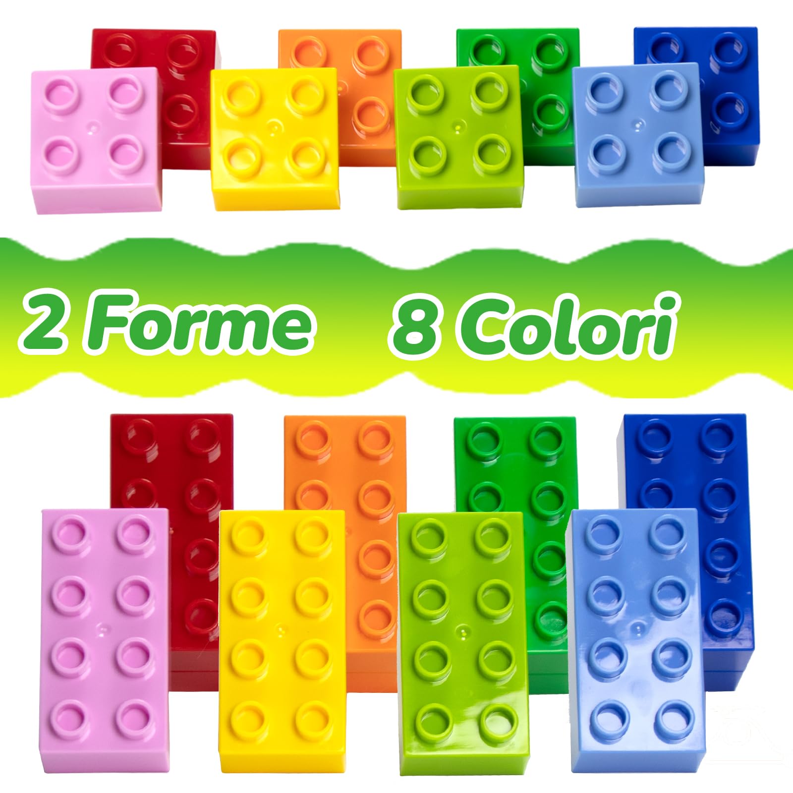 Set di 200 grandi mattoncini da costruzione, 2 forme e 8 colori, compatibili con Duplo e tutte le principali marche, giocattoli da costruzione colorati per bambini dai 3 anni in su