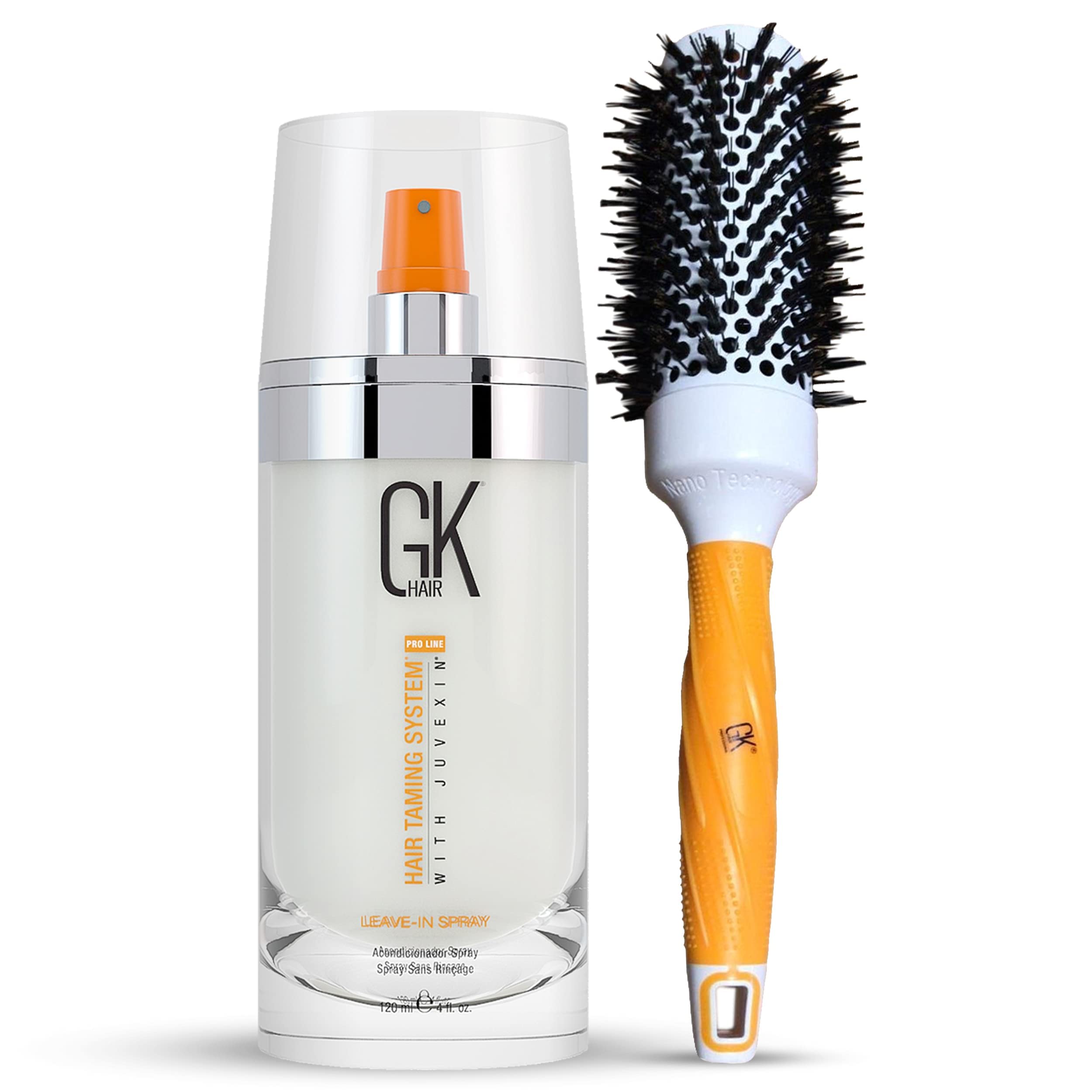 GK HAIR Leave-in Spray do rozczesywania włosów 113 g unisex globalna keratyna GKhair termiczna okrągła szczotka do włosów 43 mm lub szczotka wentylacyjna gumowy uchwyt z naturalnym włosiem do