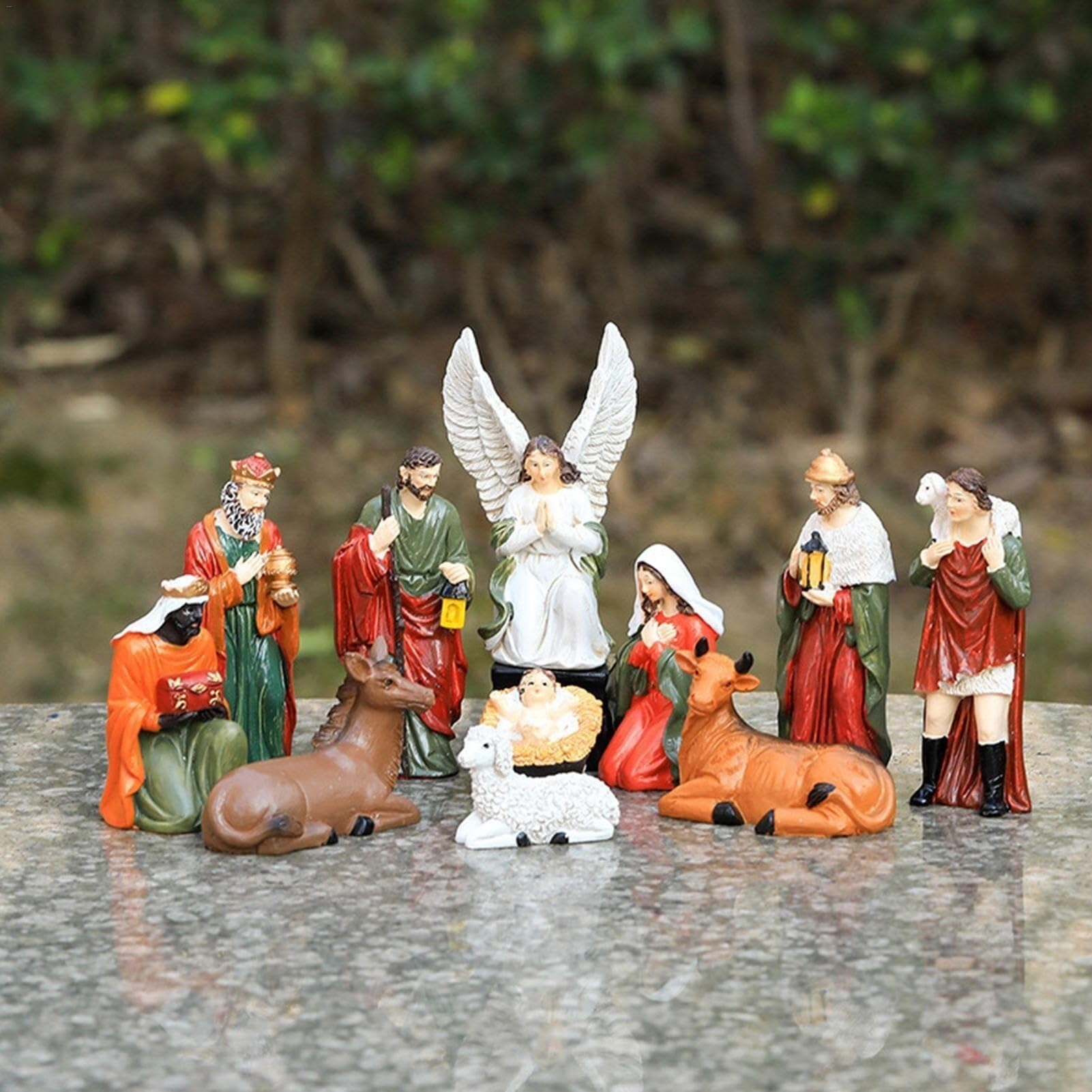 Krippenkasten-Set, Ornamente, Weihnachtskrippen-Set, 10-teiliges Krippenfiguren-Set Aus Kunstharz, Weihnachtsfiguren, Tischszenen, Krippensets Und Figuren, Krippenstall
