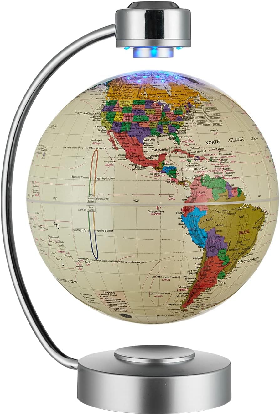 Magnetic Levitation Globe, 8" Mag Lev Earth Globe, Suspended Auto Dual-Rotation, Touch-Controlled LED Light, Suitable for Decorative Ornaments, Business, Holiday Gifts (White)