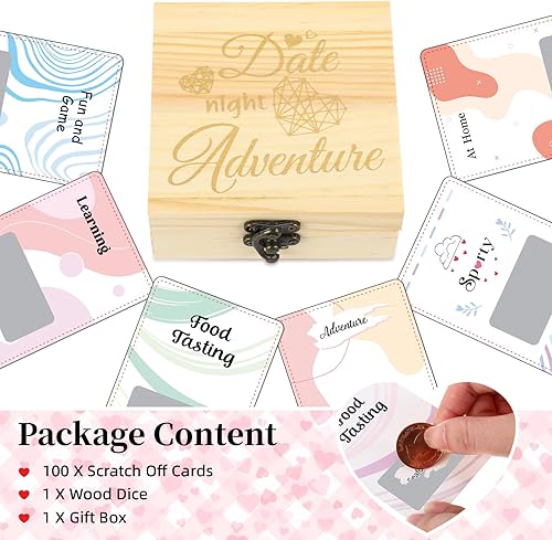 Miniatura 3 de Pajean 100 tarjetas de noche de cita para parejas, regalo de madera de San Valentín, juegos de aventura, boda, aniversario, compromiso, cita, noche,