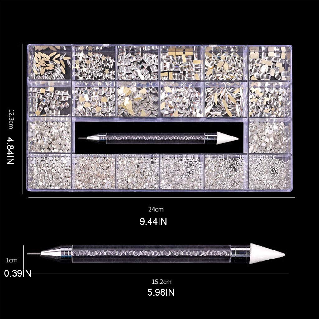 Nail Rhinestones - Professional Nail Crystal Kit, Multi Shapes Glass Crystal AB Rhinestones for Nail Art for Nail Art Supplies Accessories