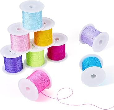 FASHEWELRY 9 Rolls Chinese Knotting Cord for Bracelets, Pastel Nylon String Cord 0.4mm Nylon String Beading Thread for Macrame Craft, Keychains Lanyards, Jewelry Making