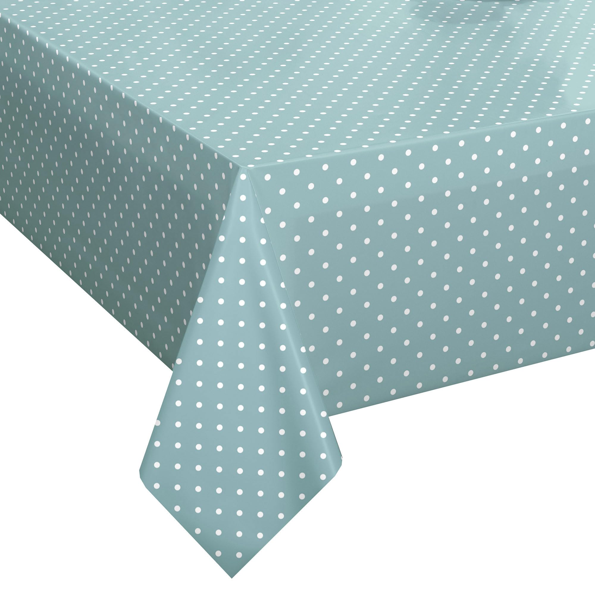 QPC Direct Duckegg Blue Polka Dot PVC Oilcloth Table Cover Vinyl Tablecloth 140 x 180cm Rectangle