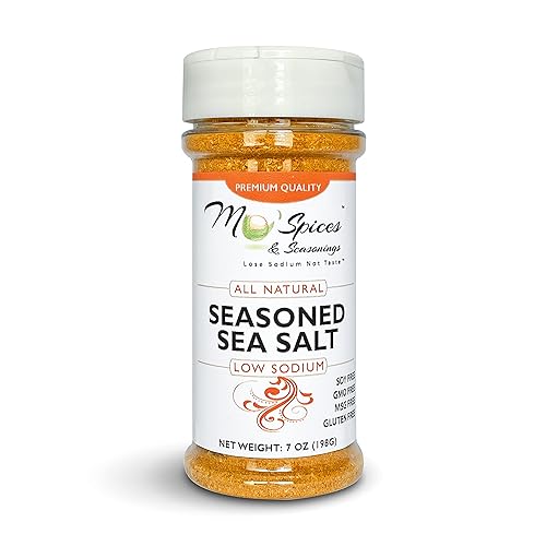 Mo'Spices & Seasonings - Sal marina sazonada, baja en sodio, multiusos - Botella de 8 onzas