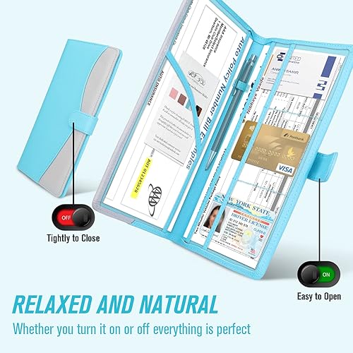 Miniatura 35 de foryou Soporte para registro de automóvil y seguro con cierre magnético, guantera de vehículo para documentos, organizador de papeleo