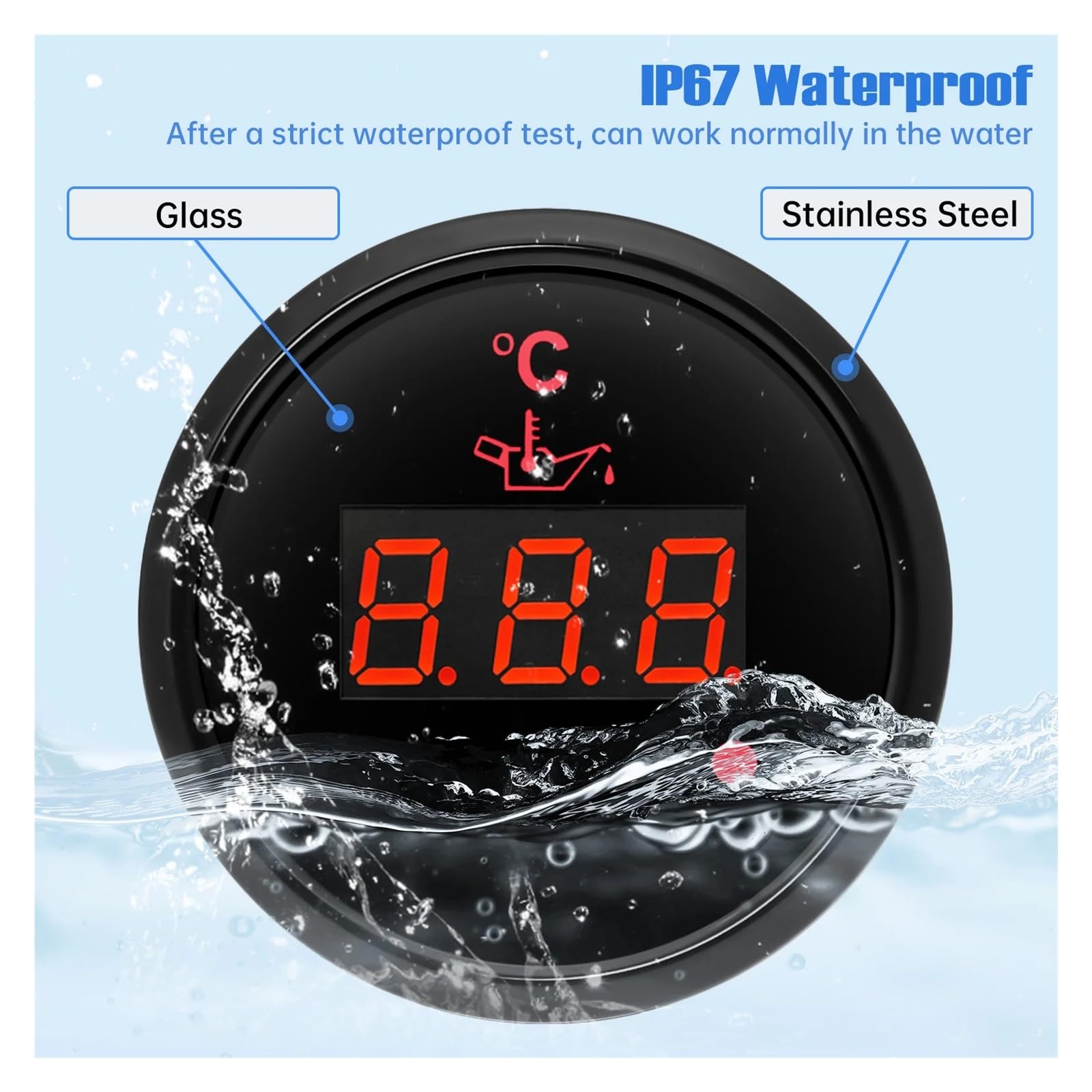 Medidor digital de temperatura del aceite de 52 mm con luz de alarma, medidor de temperatura del aceite del motor, 50-150 ℃ for camión barco Rv Lecturas claras(White)