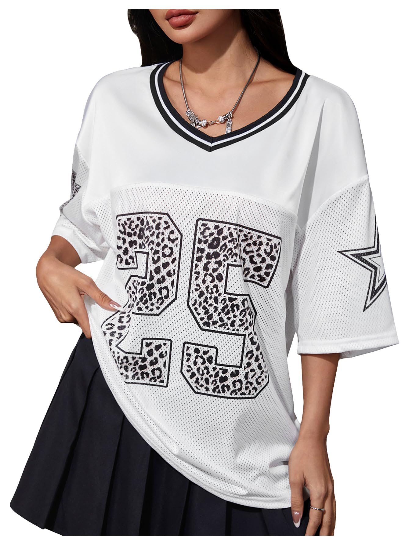 SOLY HUX Jersey Shirts for Women Y2k Graphic Number Oversized Tees V Neck Half Sleeve Cute Soccer Streetwear T Shirt Tops