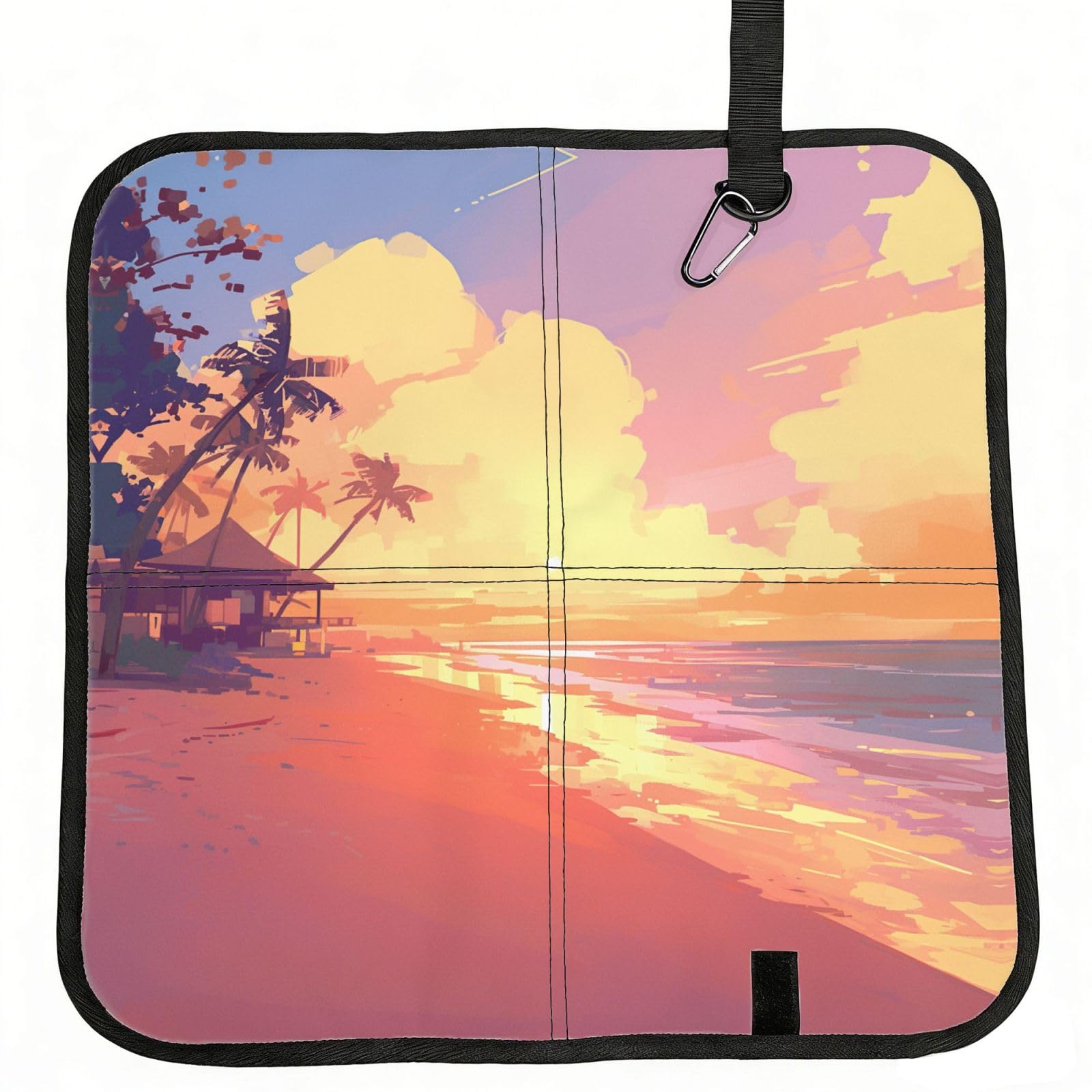 YGLHBDPBF Beach Scenery Print Camping seat cushion,Foldable Sitting Pads,Save Backpack Space for Hiking