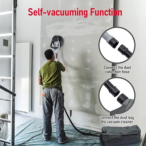 Miniatura 4 de Lijadora de paneles de yeso, lijadora eléctrica de paneles de yeso de 800 W con colección de polvo automático al vacío, lijadora de pared de 7