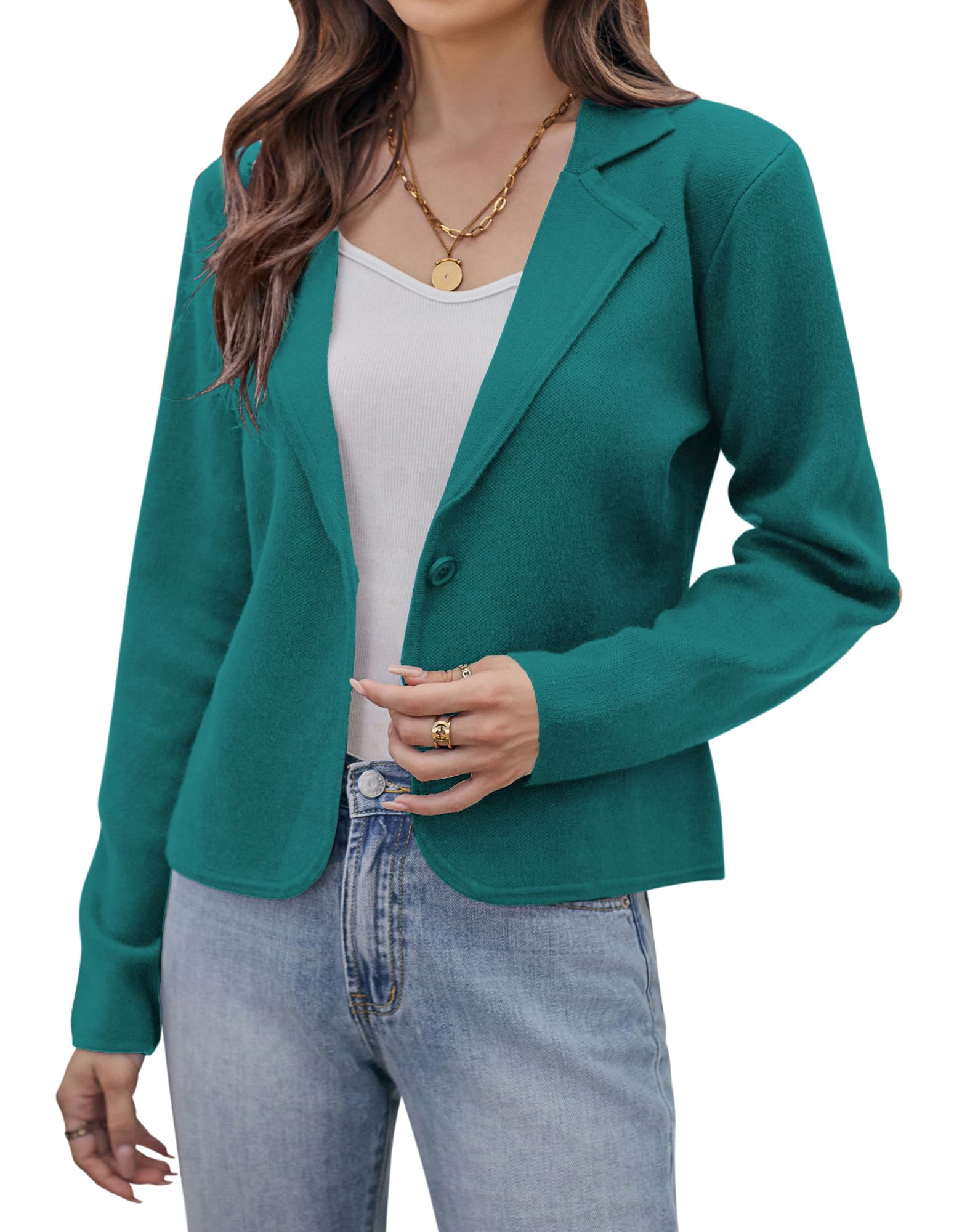 GRACE KARIN Women Sweater Blazer Casual Work Croppped Cardigan Lightweight Button Front Short Knit Blazer Jacket S-XXL