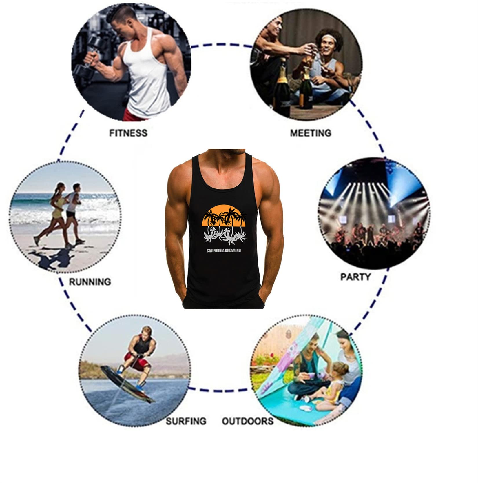 Débardeur Hommes Sport Bodybuilding Debardeur Homme Coton Musculation Fitness Gym Debardeur Homme Sport sans Manches T-Shirt Palmiers Party