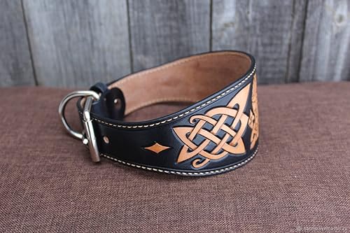 Miniatura 2 de Viking, Celtic Knot, Norse, Nordic, Scandinavian, Adjustable Leather Collar, Padded Leather Dog Collar, Handmade 3D Genuine Leather Dog Collar,