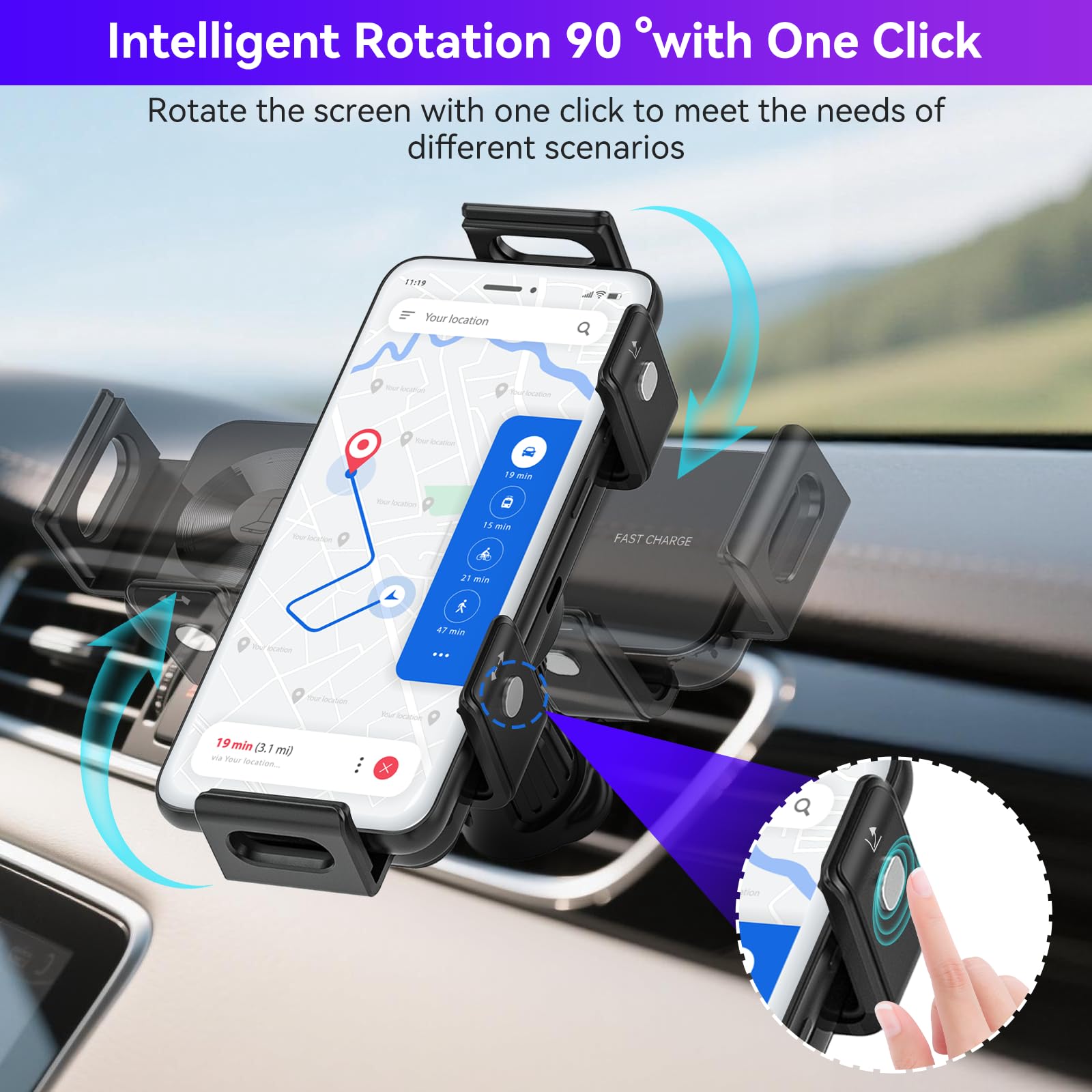 Supporto per auto con caricabatteria wireless rapido QC 3.0 a doppia bobina da 15 W Olycism con funzione di ricarica per Z Fold/Flip 7/6/5/4/3, supporto per auto rotante automatico
