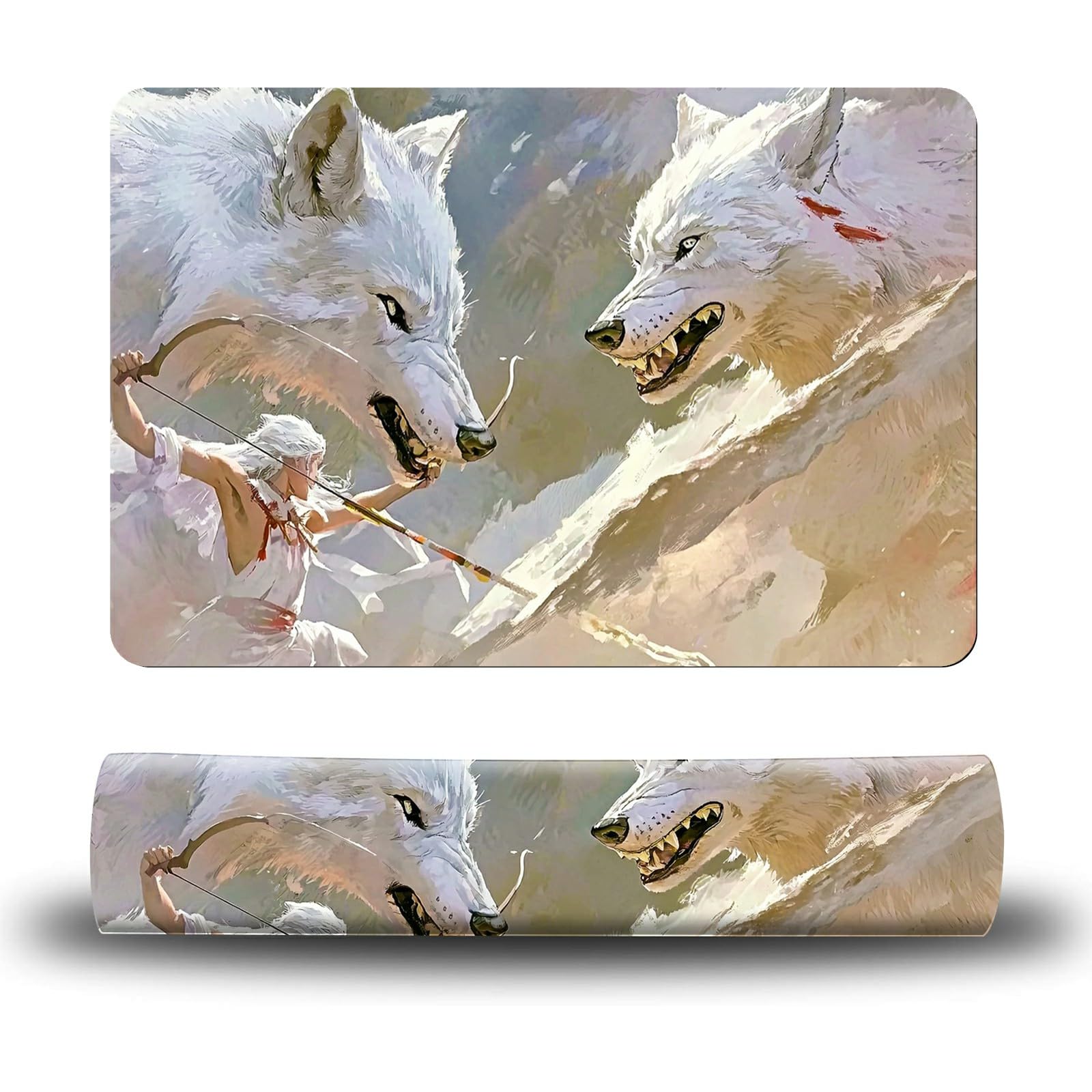 Dikoer Dog Food Mat, 15.7" x 23.6" Absorbent Pet Feeding Mat for Food and Water, Waterproof Diatom Mud Pet Placemat with Non-Slip Rubber Backing, Easy Clean Cat Bowl Mat for Floors - White Wolf