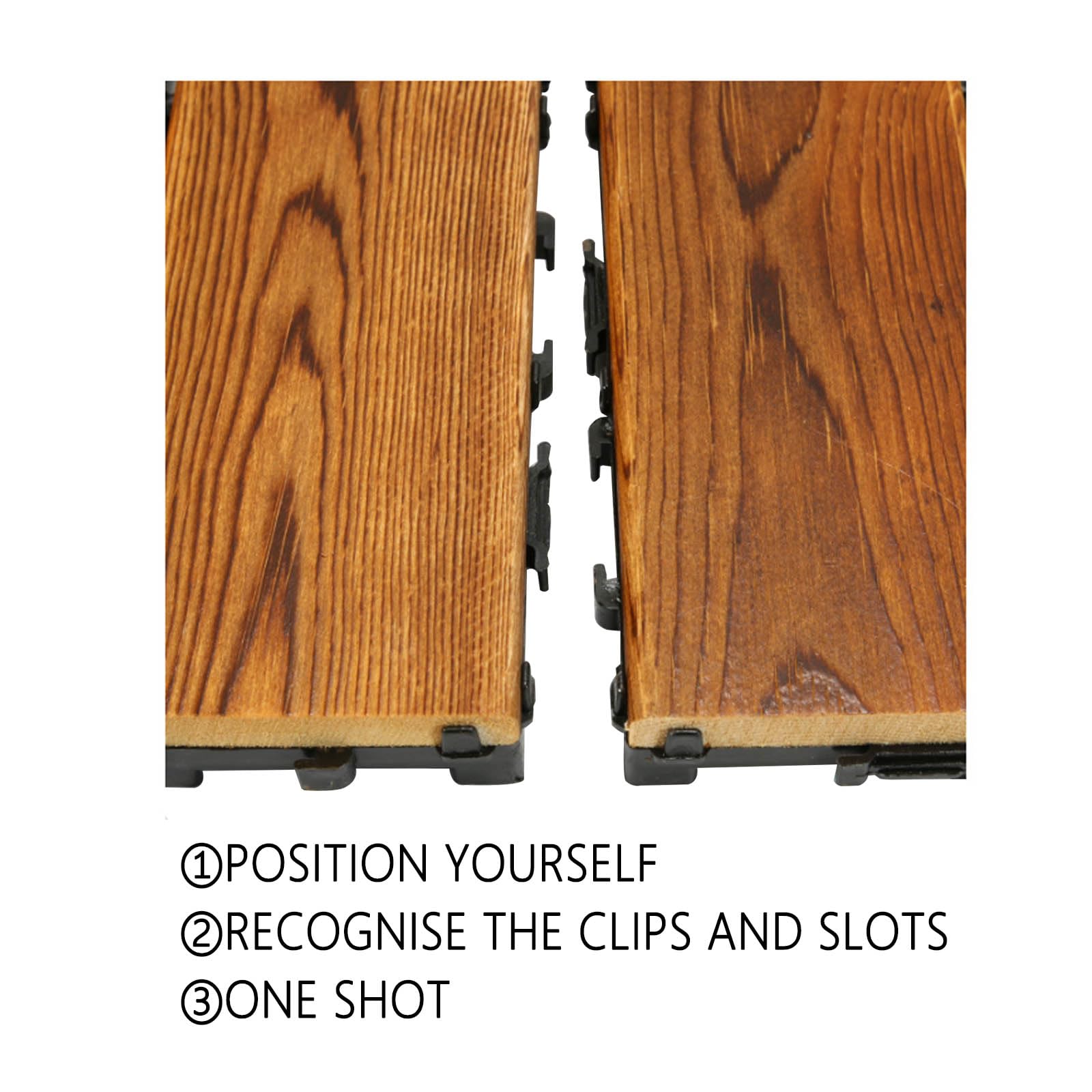 Lot de 11 Dalles en Bois, Caillebotis Bois Exterieur avec Système D'emboîtement à Découper Individuellement Système de Grille de Drainage Revêtement de Sol Extérieur Intérieur A1