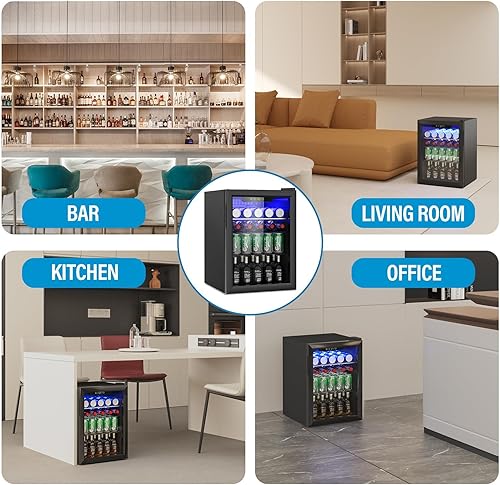 Miniatura 6 de Mini refrigerador de 2.6 pies cúbicos, refrigerador de bebidas independiente para 95 latas con puerta frontal de vidrio para refrescos, cerveza