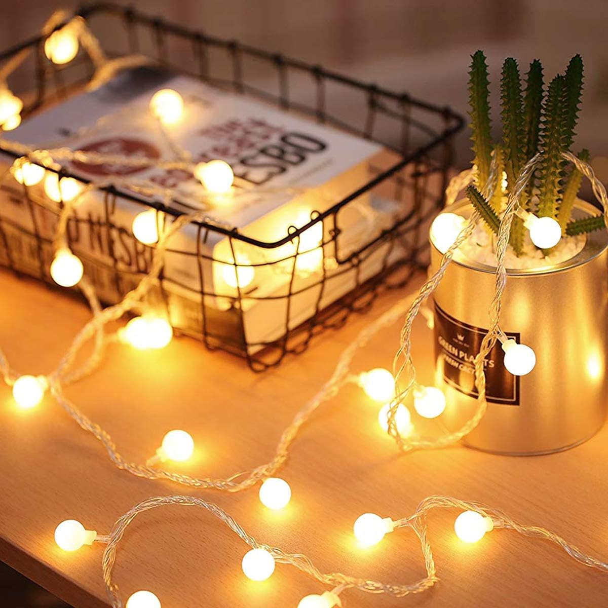 Fairy Lights Battery Operated, 5m 16ft 40LED Ball Waterproof Globe String Light, 2 Lighting Modes, for Indoor Lighting, Bedroom, Wedding, Party, Christmas, Halloween, Valentine, Camping