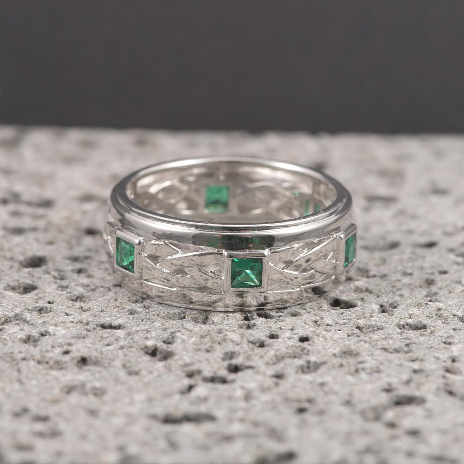 Mens 925 Sterling Silver Blue Gemstone Wedding Band Pave Sapphire Princess Cut Engagement Ring For Him Size 7-14 - Image 3