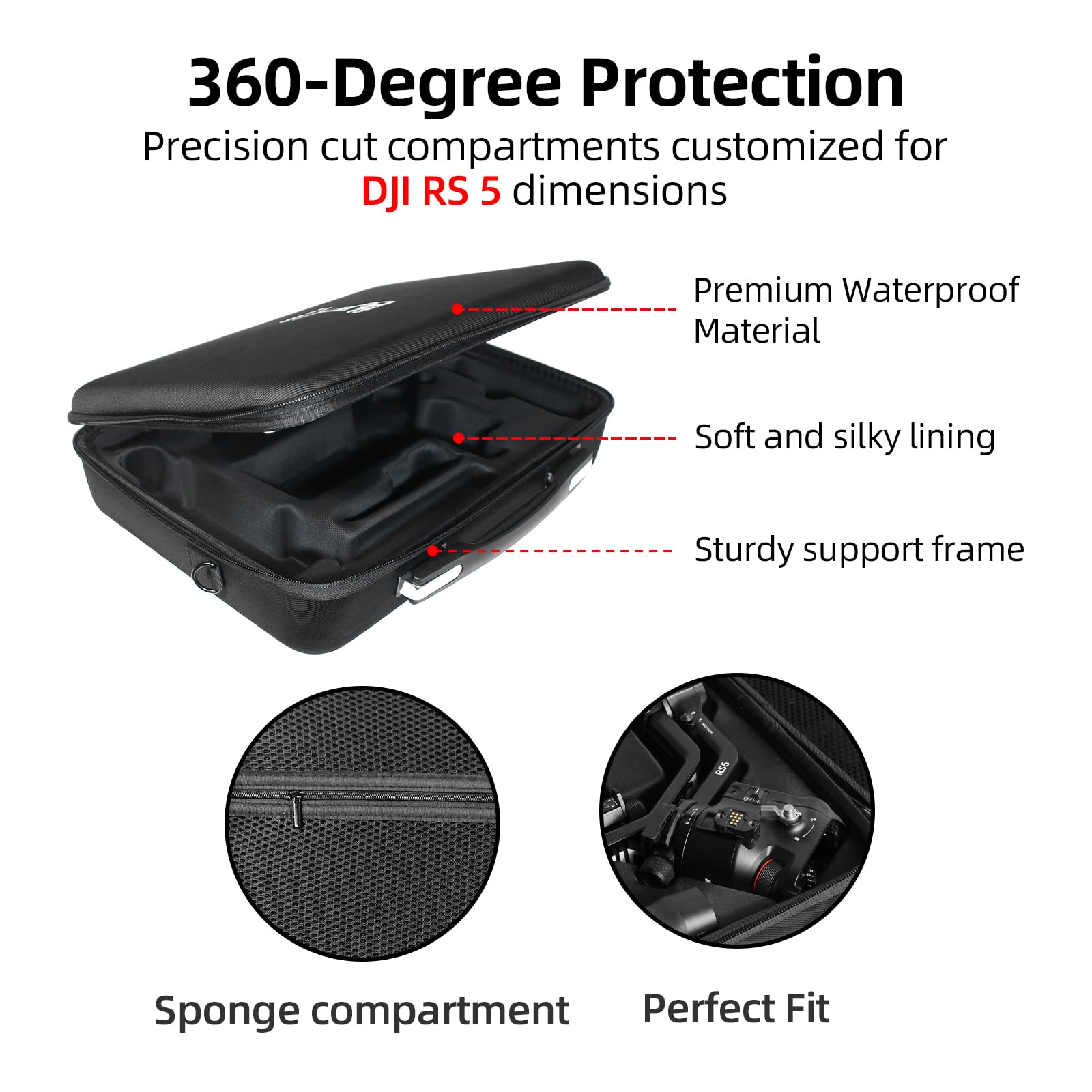 Custodia per DJI RS 5, Custodia portatile impermeabile per DJI RS 5 Combo con cintura per la spalla（Nero）