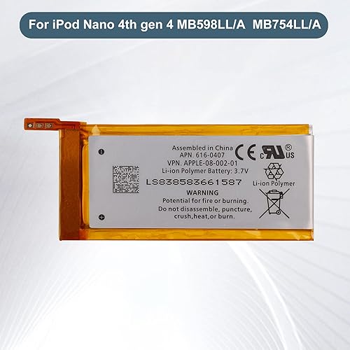 Miniatura 2 de Batería de repuesto 616-0407 compatible con iPod Nano 4ª generación 4 MB598LL/A A1285 MB754LL/A MB903LL/A con herramientas