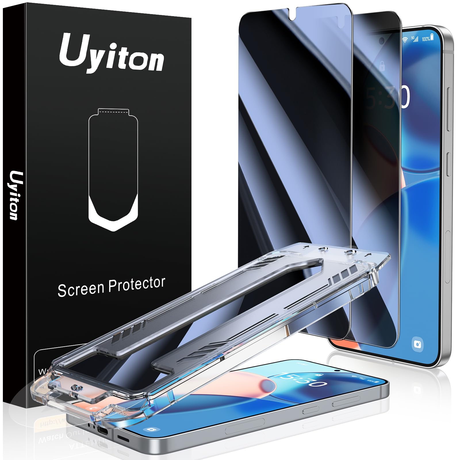 Uyiton UnBreak-Glass for Samsung Galaxy S24+ Plus/S25+ Plus Privacy Screen Protector, [Ultrasonic Fingerprint Support][Auto-Alignment Frame] Scratch-Resistant Bubble-Free Tempered Glass -2 Pack