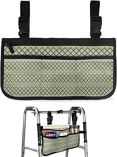 Sage Green,Wheelchair Side Bag, Wheelchair Walker Armrest Bags with Cup Holder & Reflective Stripes, Mobility Scooter Walker Rollator Wheelchair Accessories Modern Minimalist Geometry Stripe Boho Dots