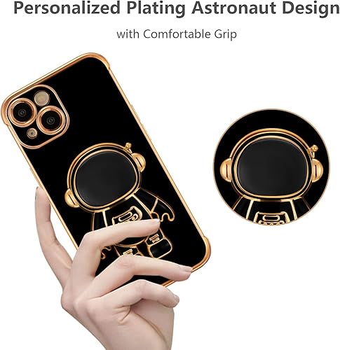 Miniatura 2 de RALEAVO Funda para iPhone 15, bonita funda para teléfono de astronauta 6D con soporte, cubierta de lujo chapada en lujo, ajuste delgado, a prueba de