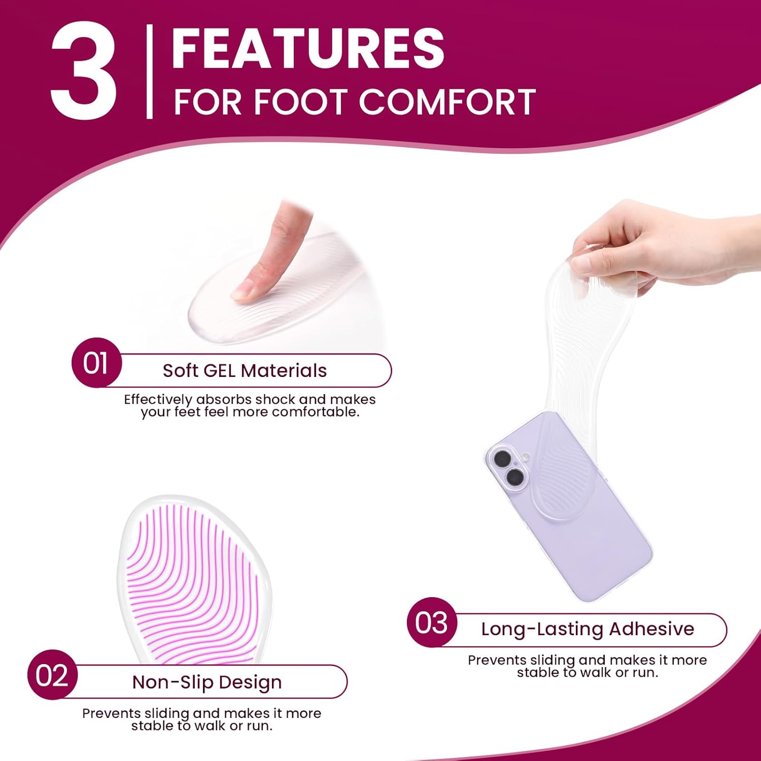High Heels Cushion Insoles for Women - Bukihome 3/4 Gel Inserts for High-Heeled Shoes, Sandals, Invisible Soft Shoe Pads Prevent Slip, Foot Pain Fatigue Relief, Comfortable Support for Flat Feet (S) - Image 2