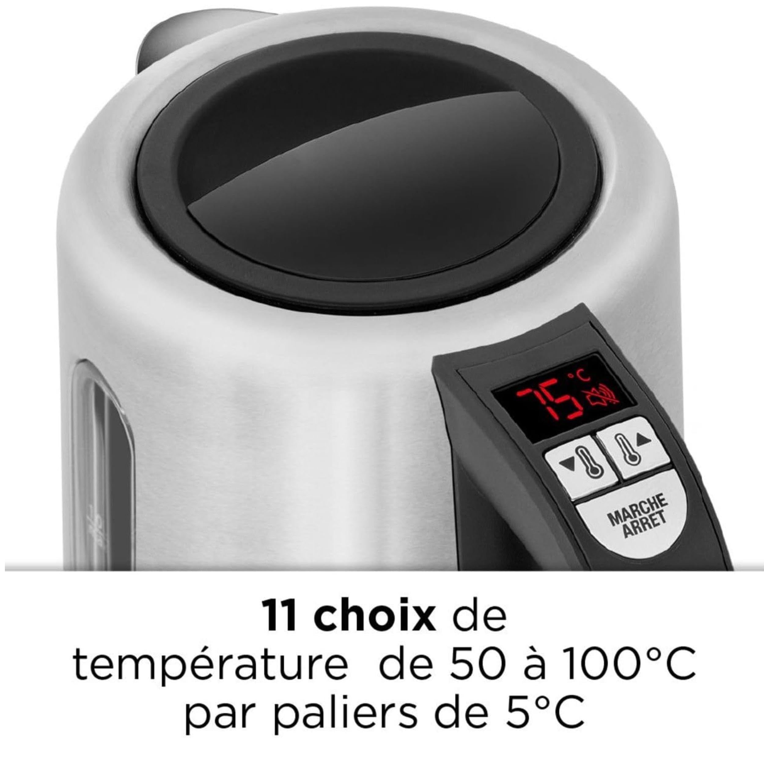 riviera&bar Bouilloire SIENA à Température Réglable - Compacte en Inox Brossé avec Socle Pivotant 360°, Protection Anti Surchauffe, Écran Digital et Maintien au Chaud - 1L - Inox