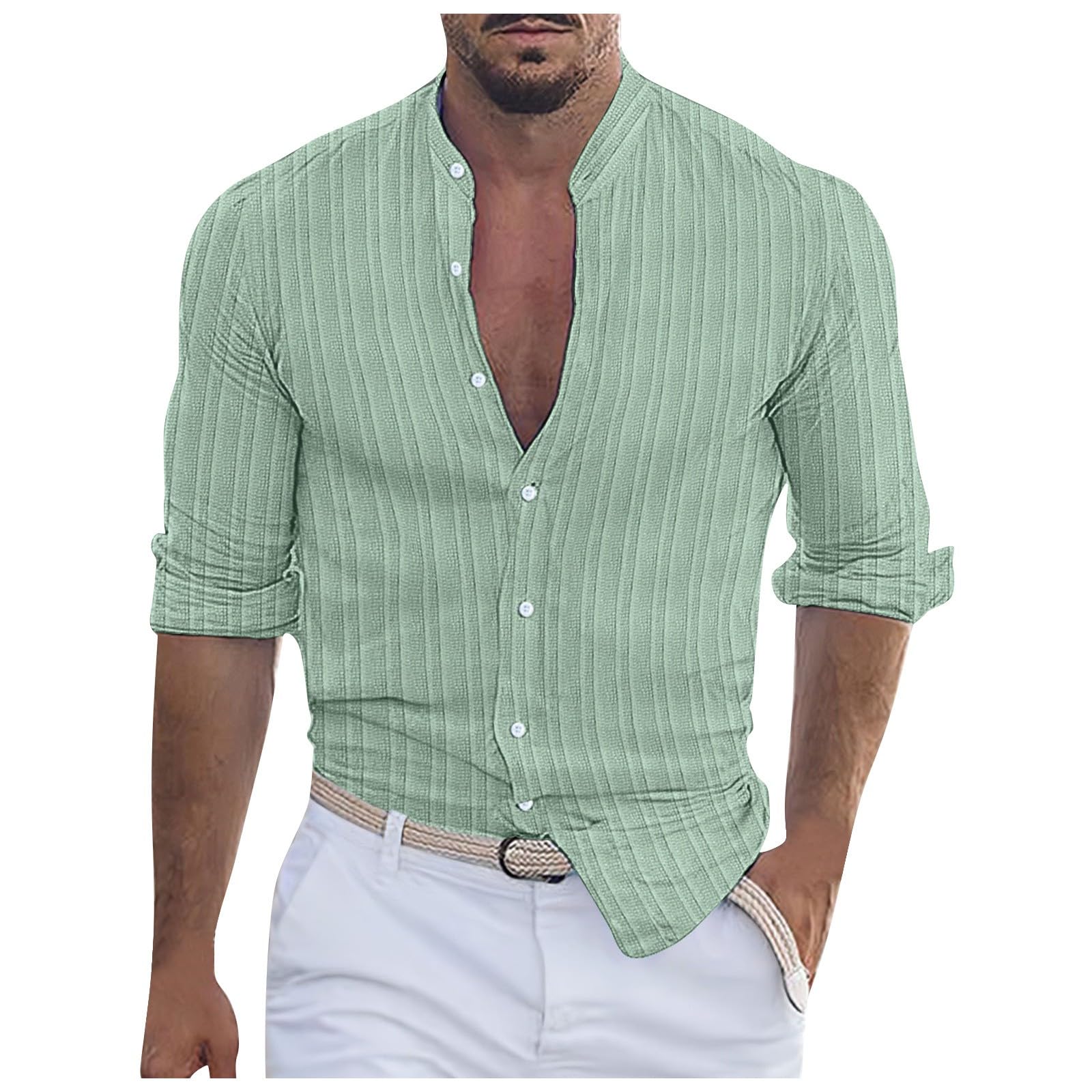 Genérico Camisas Lino Hombre Tallas Grandes Camisa Color Liso Informal para Exteriores Camisas Hombre Manga Larga Verano Casual Camisa Hombre Manga Larga Camisa con Botones para Hombre