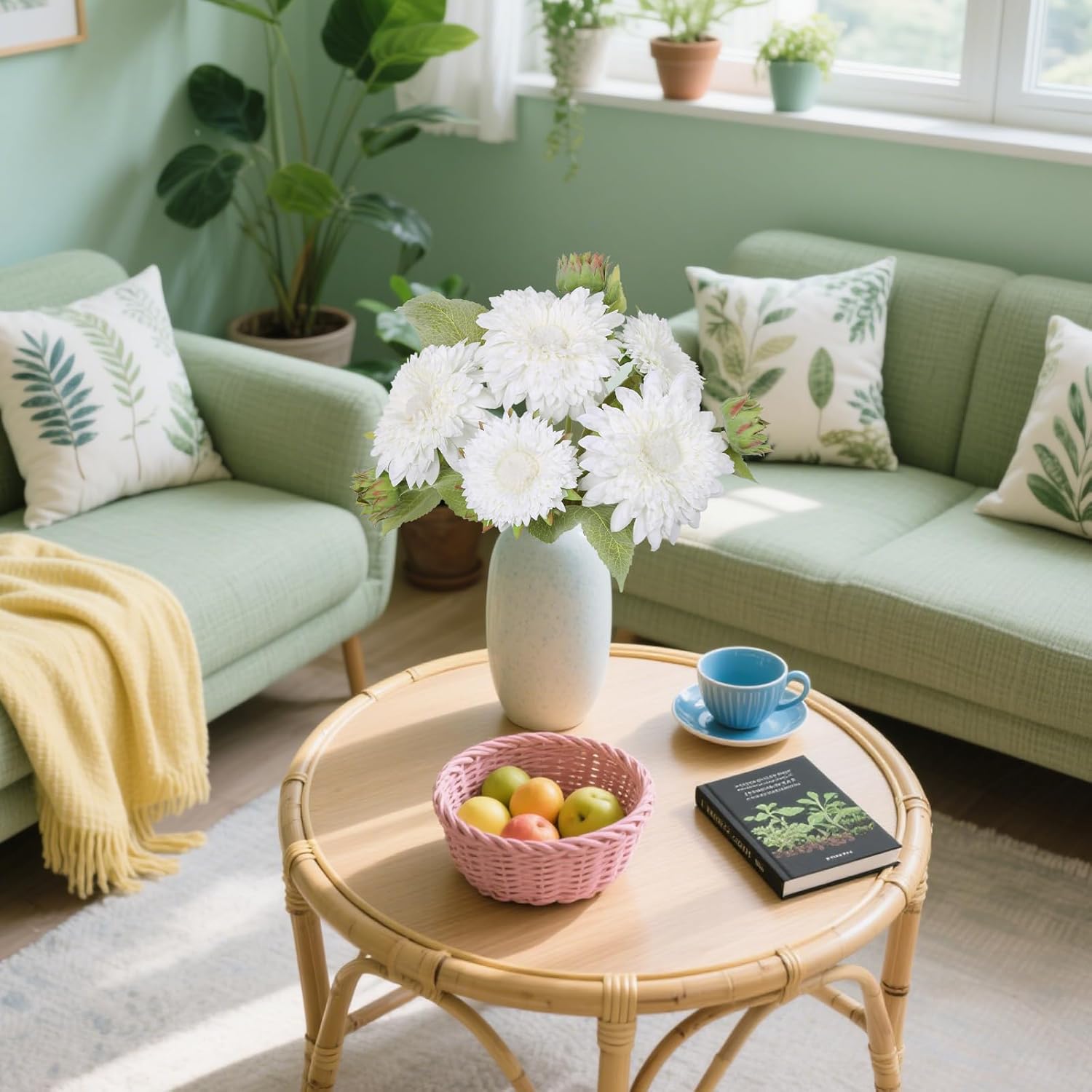 IPOPU Artificial Sunflower Bouquet with Long Stems Fake Silk Sunflowers Bouquet with 5 Heads Faux Sunflower for Wedding Party Home Office Decoration Dining Table Centerpiece (White1 Bunches) - Image 8