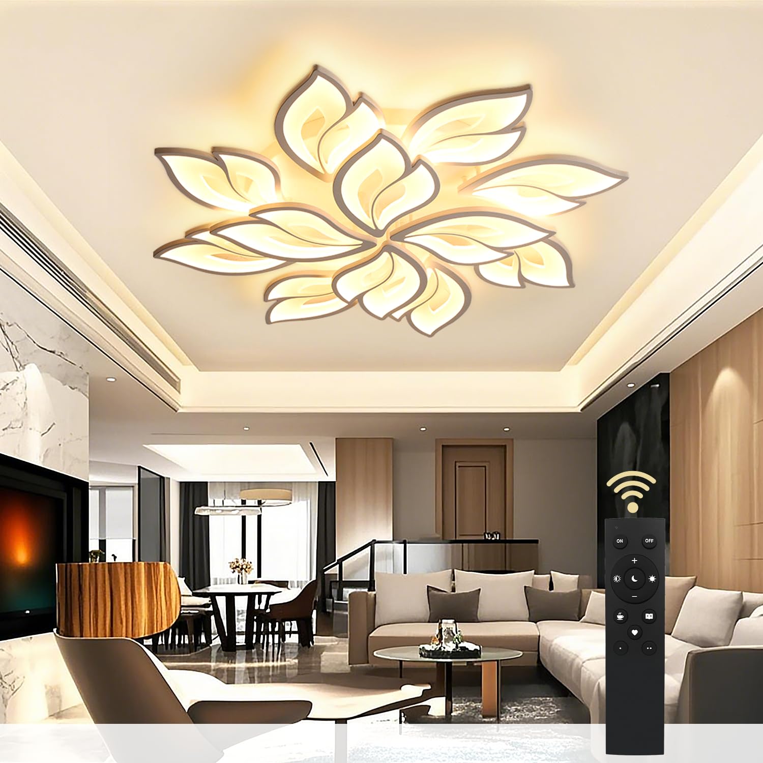 Yuanfenghua Lampadario camera da letto, 80W plafoniera Led soffitto, lampada da soggiorno con telecomando (100 X 10,5 cm)