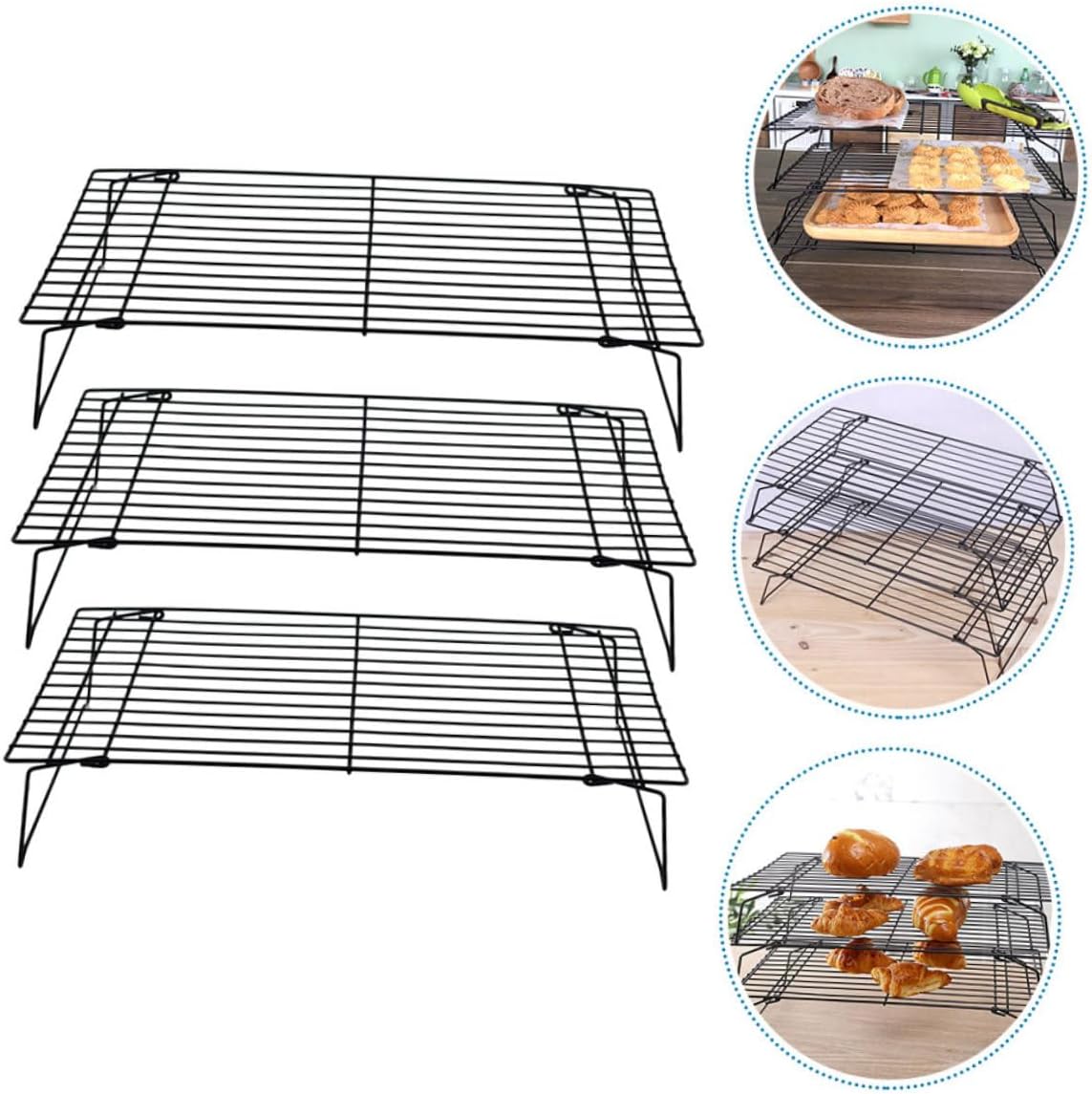 IMIKEYA 3pcs Multi-function Cooling Rack Sturdy Carbon Steel Bread and Cookie Rack for Efficient Baking and Cooling Kitchen Bbq and Outdoor Use