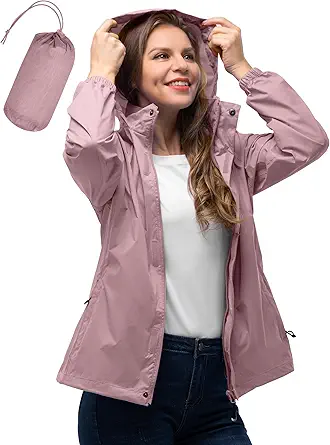 33,000ft Women's Rain Jacket Waterproof Lightweight Packable Raincoat with Hood for Golf Hiking Travel Windbreaker