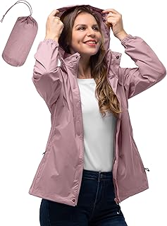 Damen Wasserdichte Faltbar Regenjacke mit Kapuze, Leicht Atmungsaktive Windbreaker Jacke, Fahrradjacke für Frauen Fahrrad Sport Outdoorjacke