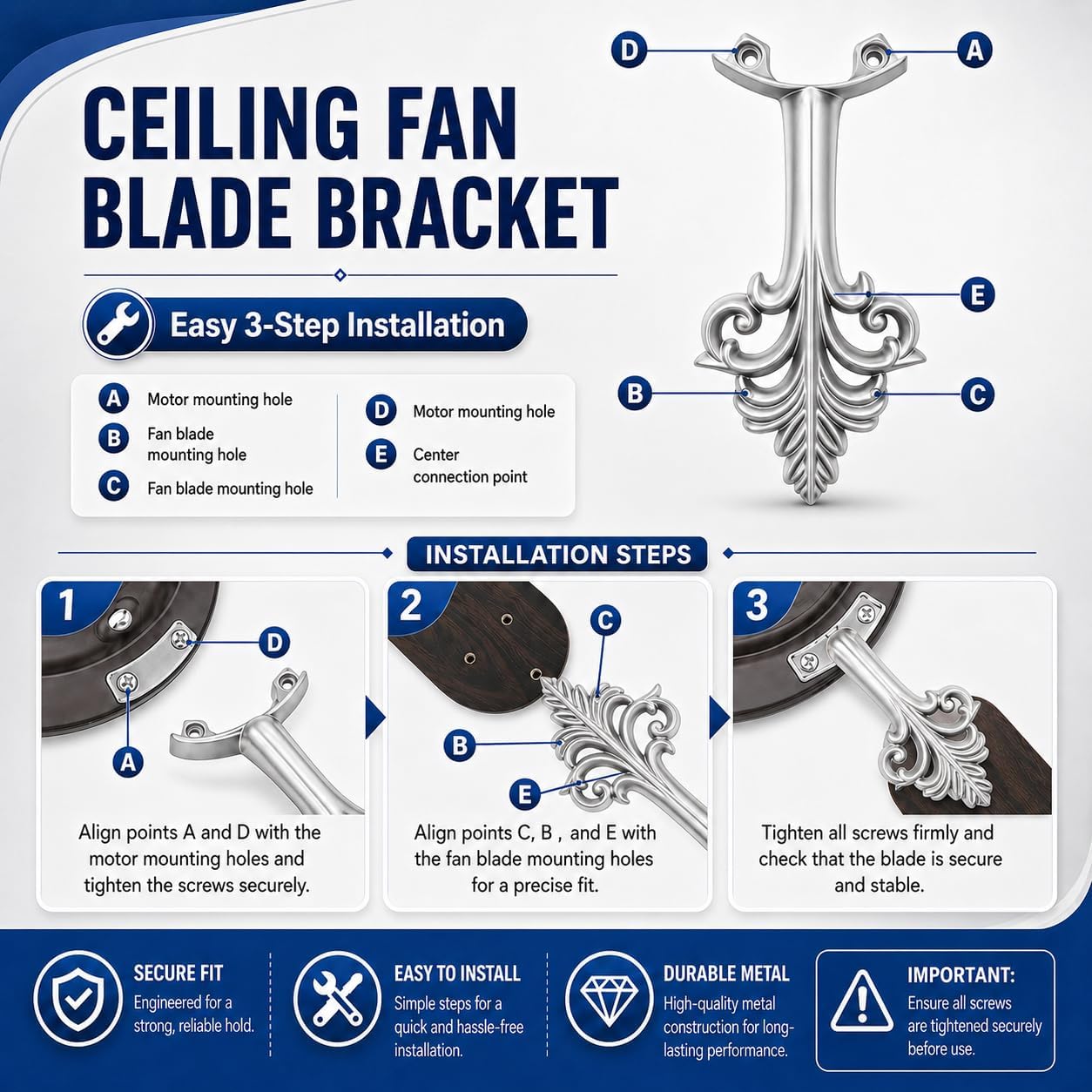 5PCS Ceiling Fan Blades Arm Bracket - White Fan Blade Support Bracket Parts - Metal Hardware Replacement for Ceiling Accessory Repair and Maintenance (Black)
